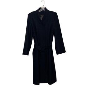 Vintage Fleurette Women's Union-Made Black Merino Wool Belted Long Coat Size M